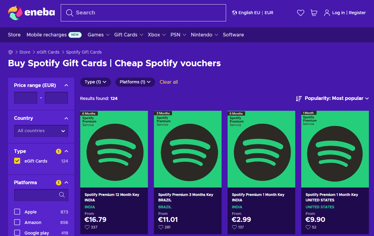 Guthabenkarten für Spotify