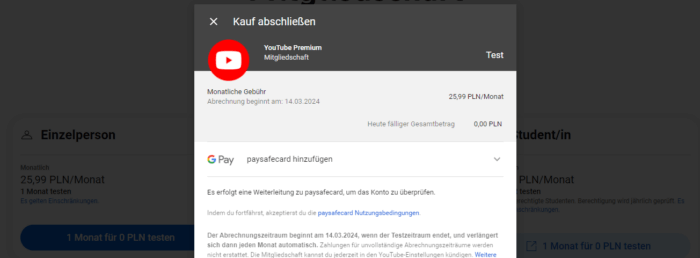 YouTube Premium in Polen per Paysafecard bezahlbar