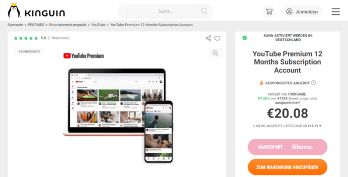 YouTube Premium Account kaufen