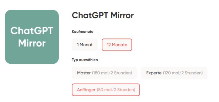 ChatGPT Mirror Preise