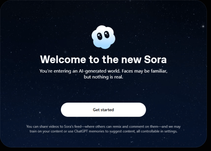 Willkommensnachricht von Sora 2