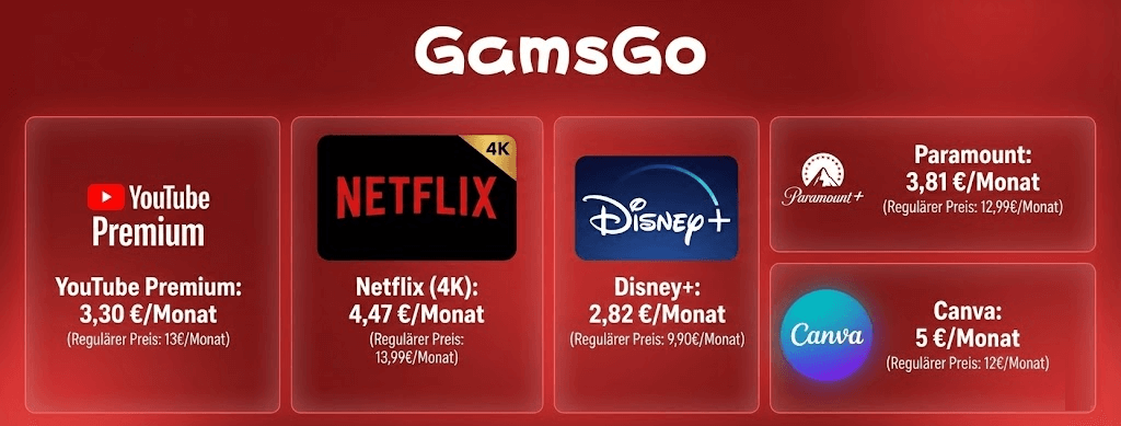 Aktuell zahlt man über Gamsgo folgende Preise