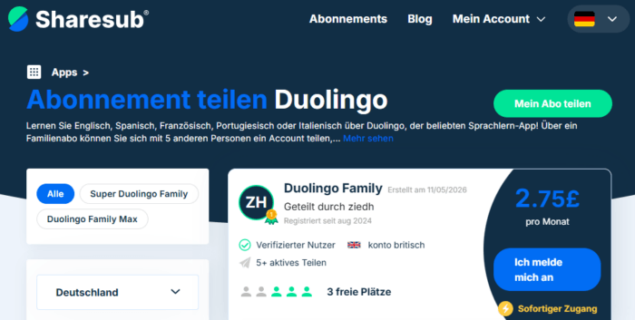 Duolingo über Sharesub