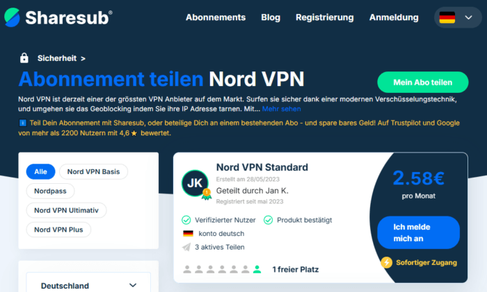 Nord VPN über Sharesub