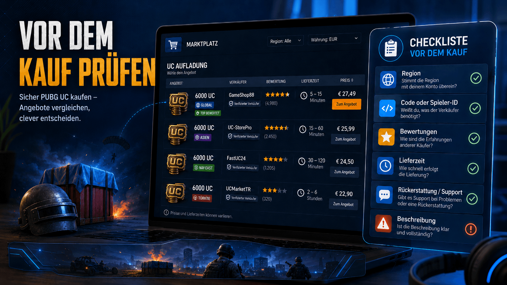 Vor dem Kauf von PUBG UC prüfen