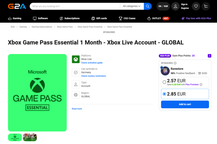 Xbox Game Pass über G2A