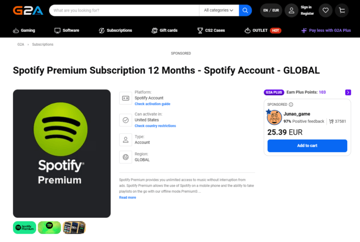 Spotify über G2A