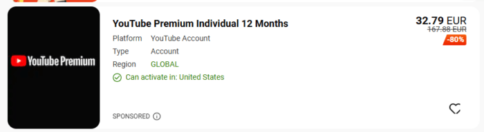 YouTube Premium über g2a