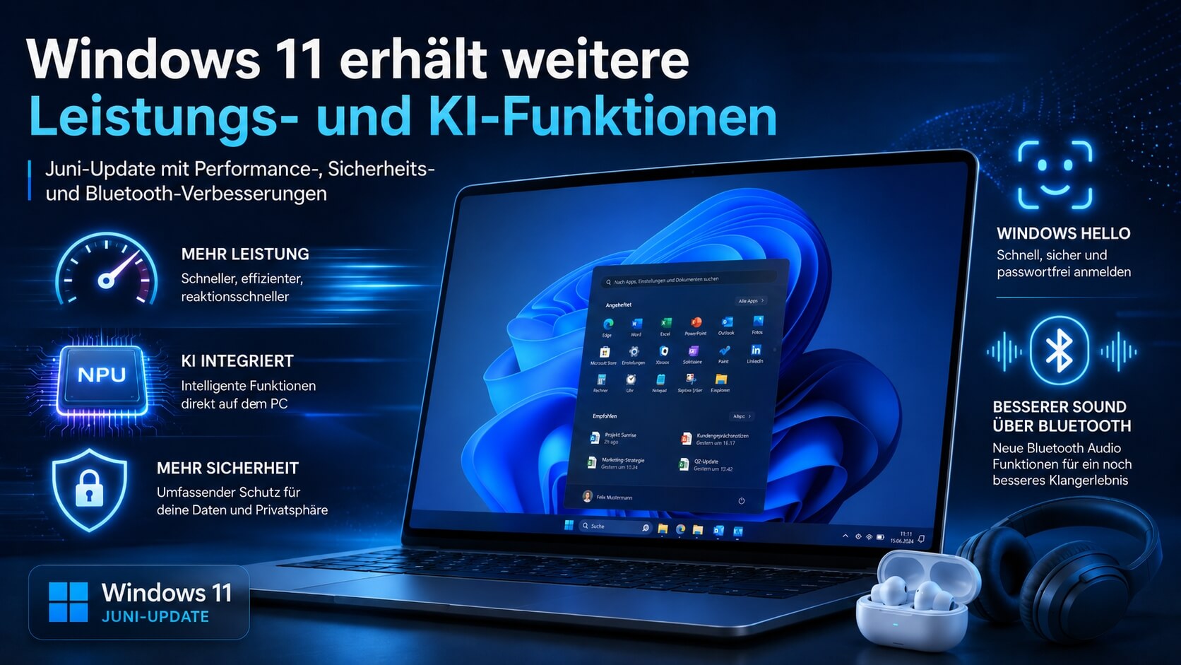 Windows 11 Juni-Update: Mehr Tempo, bessere KI-Anzeige und neue Bluetooth-Funktionen