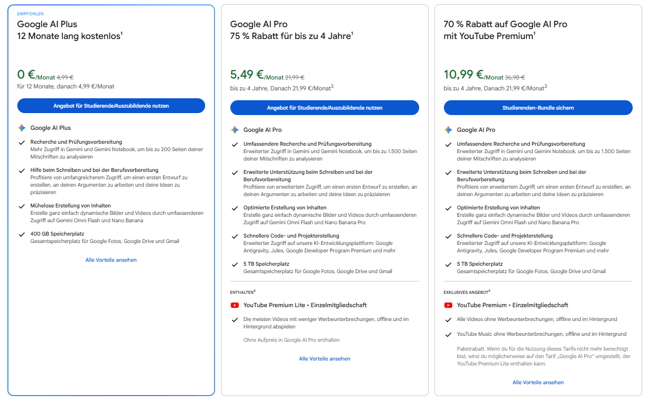 1 Jahr Google Gemini im Google AI Plus-Abo kostenlos für Studierende & Auszubildende