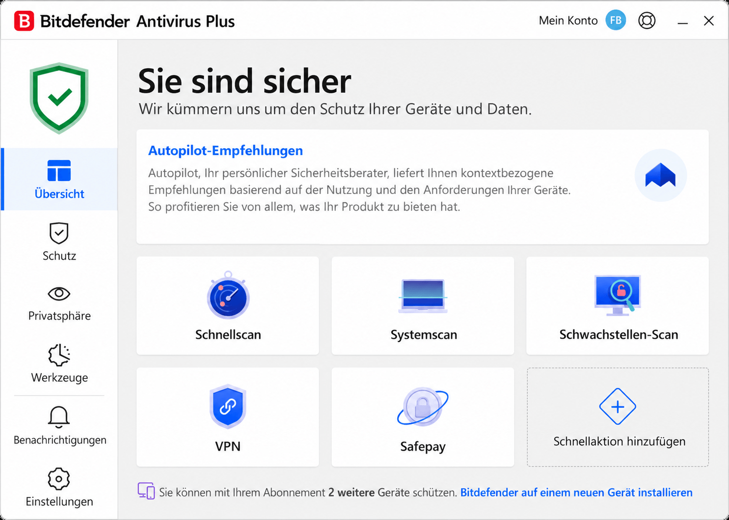 Bitdefender Antivirus Plus Benutzeroberfläche