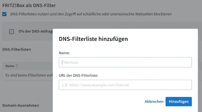 Fritz!box DNS Filterliste
