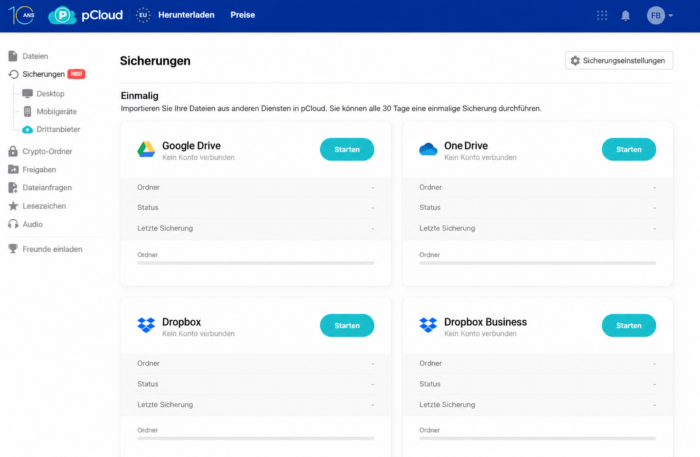 Dateien direkt von Google Drive und OneDrive importieren mit pCloud