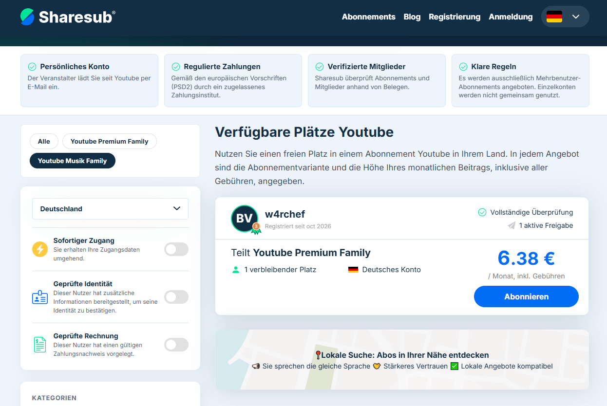 YouTube Premium über Sharesub